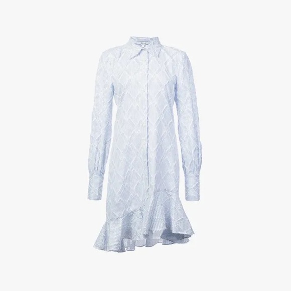 10 Derek Lam Light Blue Patterned Stripe Long Sleeve Dress - Picture 2 of 9